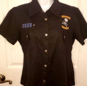 Ladies Biker snap front shirt, XL short sleeves